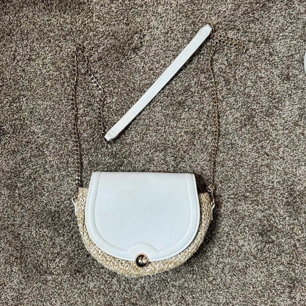 Woven/leather white crossbody gold